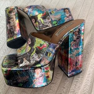 Steve Madden Trixie Multi Leather Block Leather Squared Open Toe Heeled Sandals